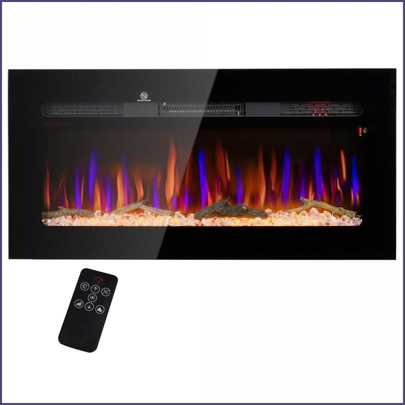 Indoor Fireplace 40'' Electric Wall Mounted/Recessed with Remote, 1500W Heater, Adjustable Flame | Black | Steel