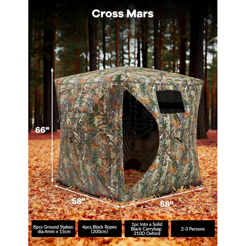 Portable Hunting Blind With Windows, Pop Up Ground Blind, Carrying Bag & Ground Stakes, Camouflage Hunting Tent