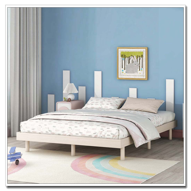 Base de lit plateforme moderne flottante, Lit double, Blanchies