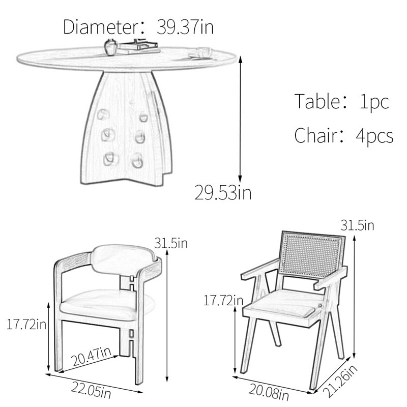 Ensemble de table de salle à manger en pierre frittée perforée, H 29,53 po x L 39,37 po x l 39,37 po