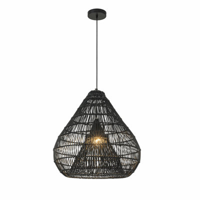 1-Light Wicker Outdoor Pendant Light, Coastal Boho Style Dome - Handwoven