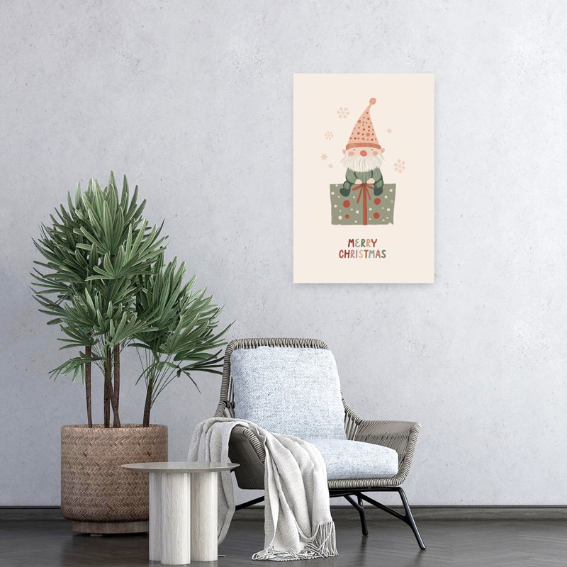 Christmas Gnome Gift Whimsical Abstract Contemporary Winter Wall Art Print by Mathieu - Wrapped Canvas Print