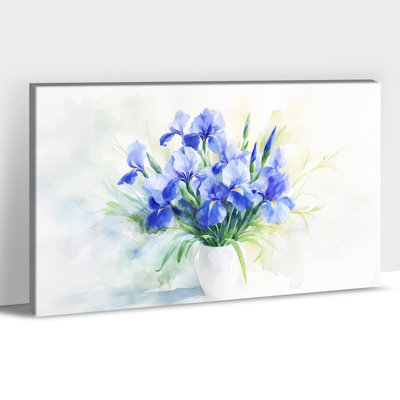  Art mural floral sur toile - Iris bleu, impression de fleurs, décoration murale illustrant un espace, peinture sur toile tendue inspirée de la nature sur cadre en pin, 12 po x 16 po