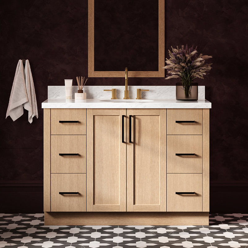   Kayleigh 49 Inch Single Oval Sink Bathroom Vanity with Carrara White Marble Countertop 1.5 Inch in Natural Oak, Oval
