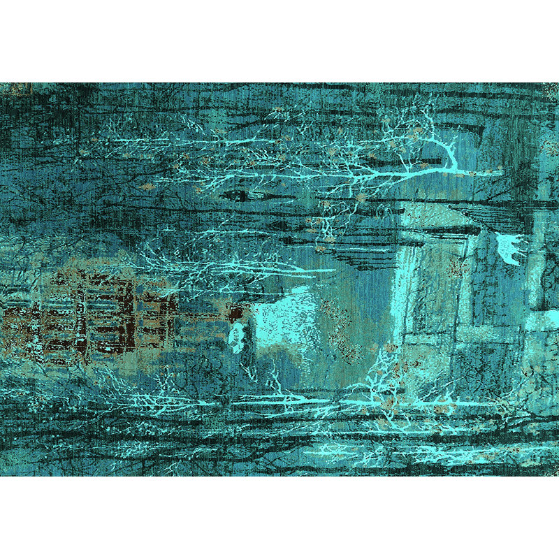 Wenyu Abstract Machine Woven Area Rug in Teal, Rectangle 2' x 3'