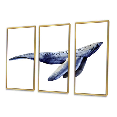 «Blue Sperm Whale on White IV», photographie flottante sur toile 3 pièces