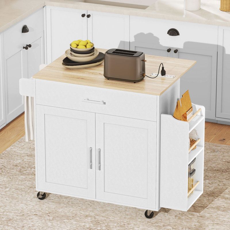 Îlot de cuisine mobile avec chariot électrique, Blanc
