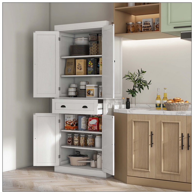 Metal Kitchen Pantry Cabinet Adjustable Storage With 4 Shelves (110Lb Capacity), Heavy Duty Freestanding Pantry Organizer For Kitchen, Pantry, Living Room