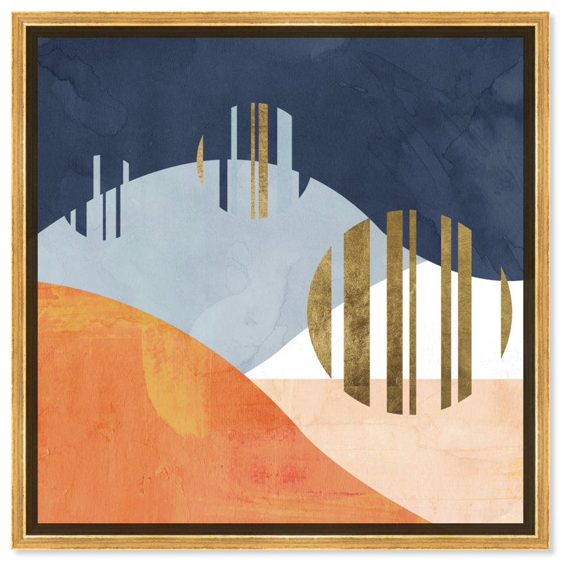 " Abstract The Desert Night, Modern & Contemporary Orange ", Gold Framed, 40" H x 40" W x 1.5" D