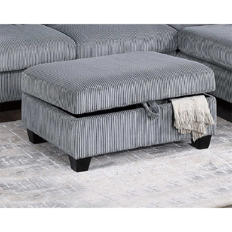 Contemporary 3Pc Sectional Set Fog Color Corduroy Couch LAF Sofa RAF Chaise Ottoman L-Sectional Living Room, Fog Corduroy