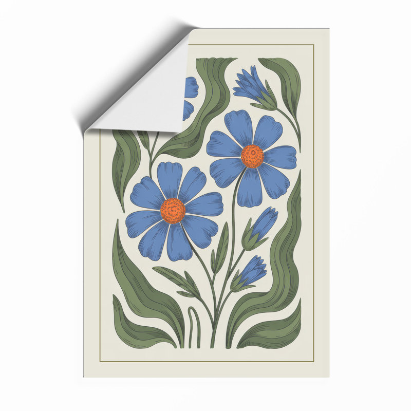 Blue Flowers in Motion Botanical - Framed Print, Unframed, A2 - 59.4 x 42.0 cm