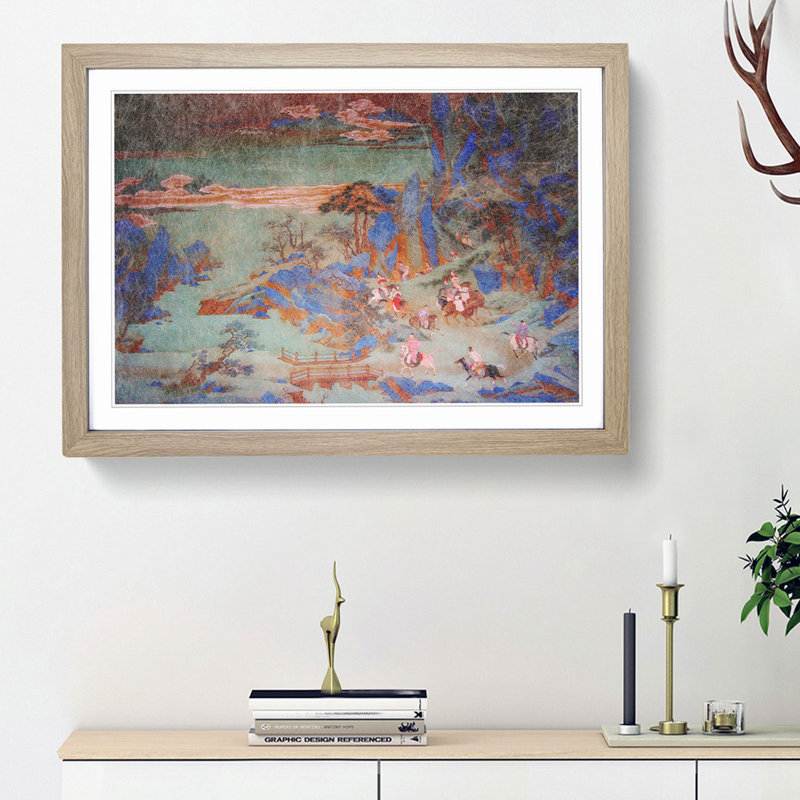 Emperor Minghuangs Journey by Qiu Ying - Framed Print, 36cm H x 48cm W x 2cm D, Oak Framed