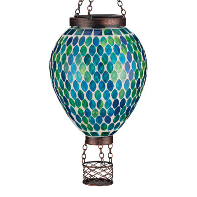 Lanterne solaire à montgolfière mosaïque - bleu