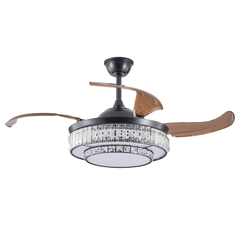 Ventilateur de plafond rétractable 48 po avec lumière et télécommande, moteur DC réversible silencieux à 6 vitesses, ventilateurs de plafond modernes à 4 pales pour la cuisine, la salle à manger et le patio
