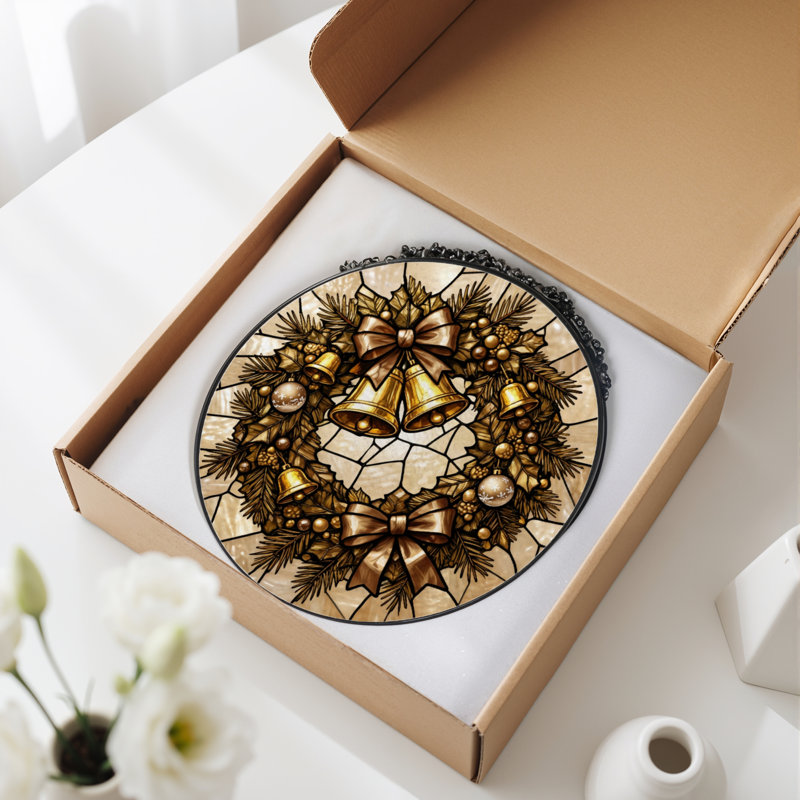 Vitrail de guirlande de Noël 12 "H 12", Brown / Gold / Sepia
