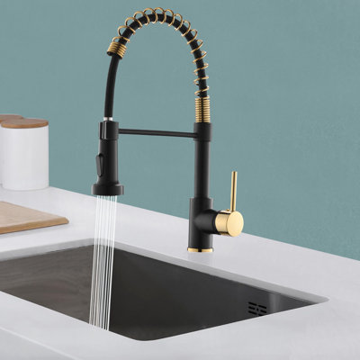 Robinet de cuisine rétractable à poignée simple avec douchette latérale