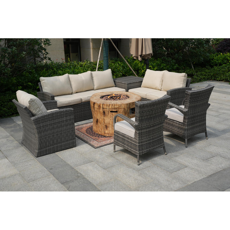 Ensemble de conversation en osier / rotin pour 8 personnes avec coussins Bogdan, Beige / gris clair, gris