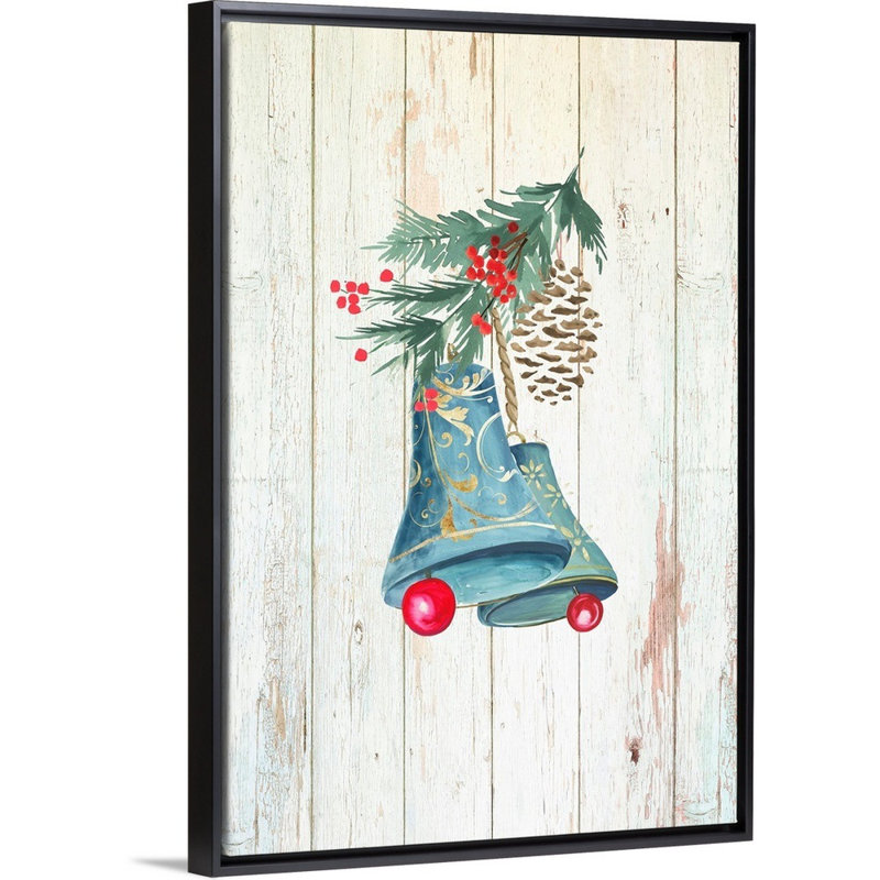 Cloches de Noël - reproduction d'art sur toile, Cadre noir, H 26 po x l 18 po x P 1,75 po