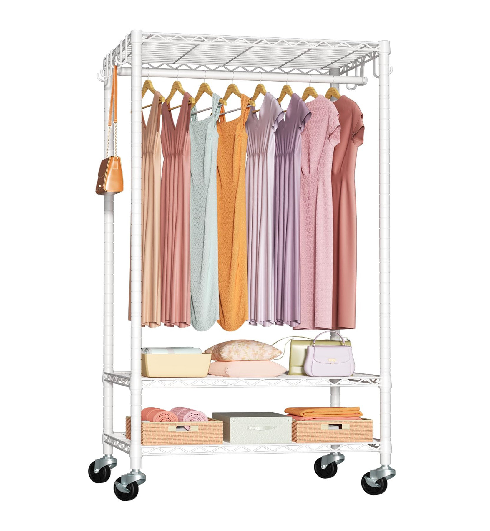 Rebrilliant Rolling Clothes Rack Heavy Duty, Clothing Racks for Hanging ...