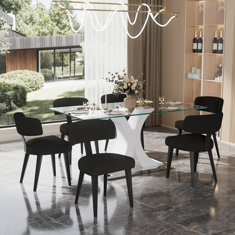 Ensemble de salle à manger en verre, Noir, 7