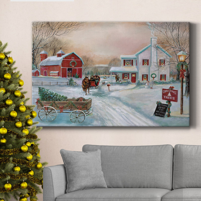 Toile tendue de qualité supérieure avec arbre de Noël - prêt à accrocher, H 40 po x l 60 po x P 1,5 po