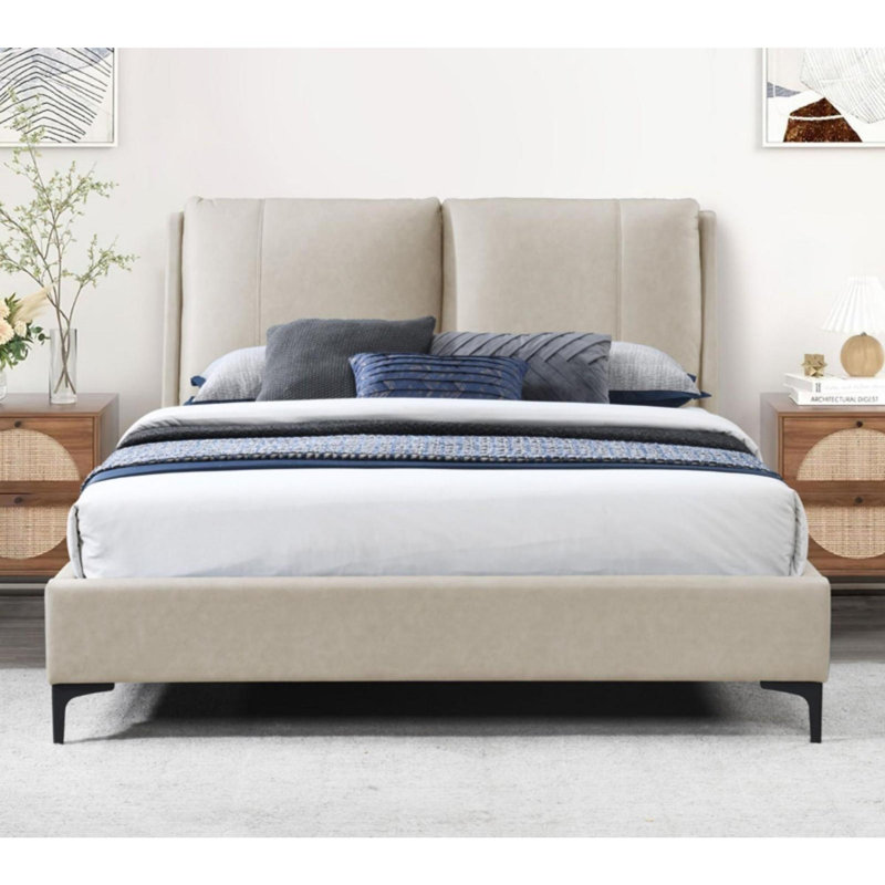 Upholstered Bed Frame, Tan, King