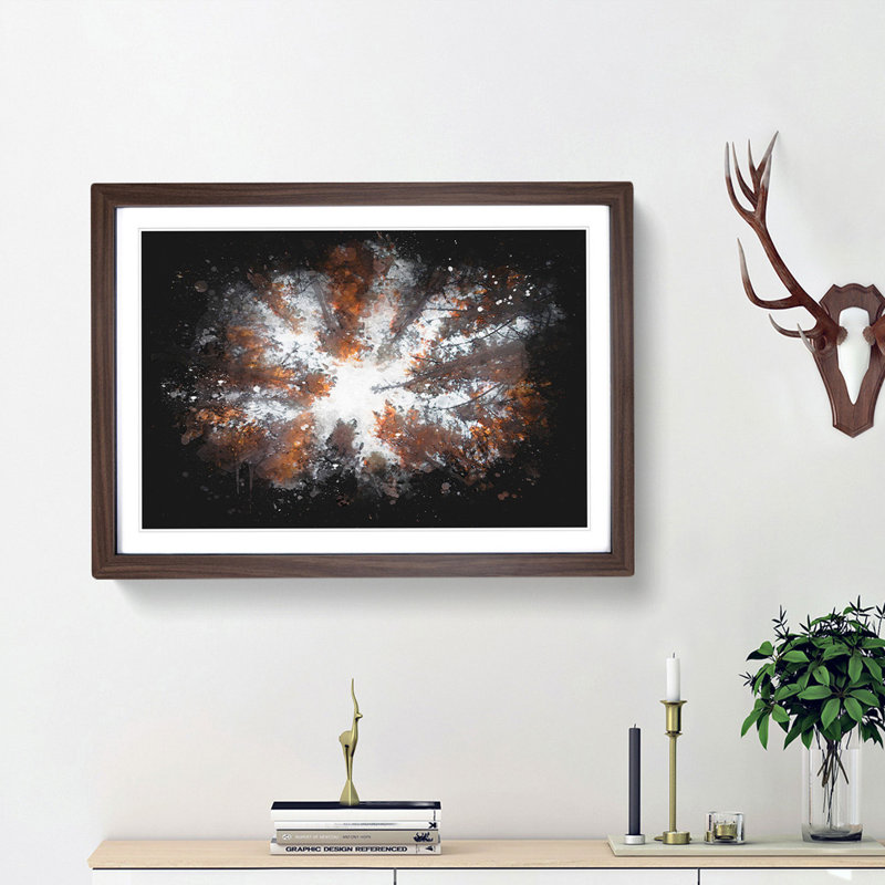 Autumn Forest Reaching Upward Paint Splash - Framed Print, 33cm H x 45cm W x 2cm D, Walnut Framed