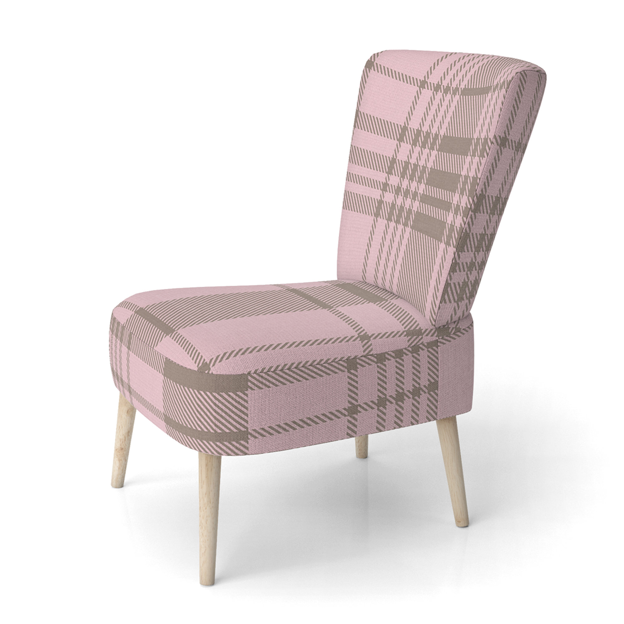 Orren Ellis Pink Checked Tartan Upholstered Patterned Accent