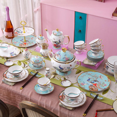 12-Piece Bone China Dinnerware Set for 4 - 45% Bone Content Vintage Floral Dining Set
