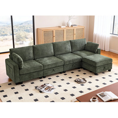 Canapé modulaire de 130 po avec rangement et très grand canapé modulaire en L convertible en forme de L pour le salon Canapé profond en chenille confortable avec méridienne