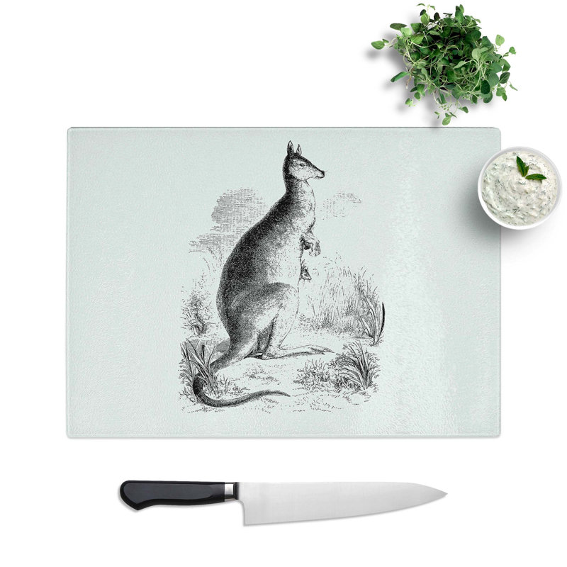 Tempered Glass a Kangaroo Illustration Chopping Board, 28.5 cm W x 20 cm L