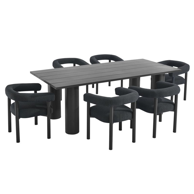 Ensemble de table de salle à manger et de chaises d'extérieur en aluminium 7 pièces Nautica, Gris, Gris anthracite