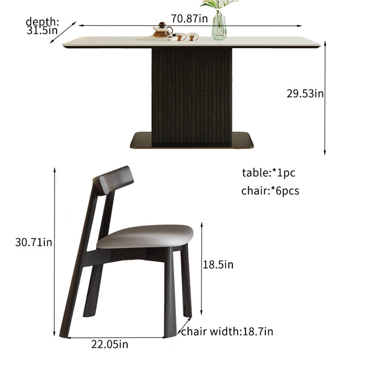 Ensembles de table de salle à manger en bois massif de style français., H 29,53 po x L 70,87 po x l 31,5 po