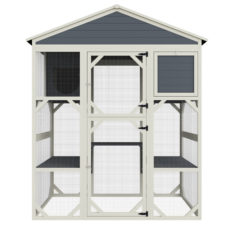 Waterproof Grey Wooden For Pets With 2 Resting Houses, 3 Platforms, Long-lasting Luxury Cat House Use