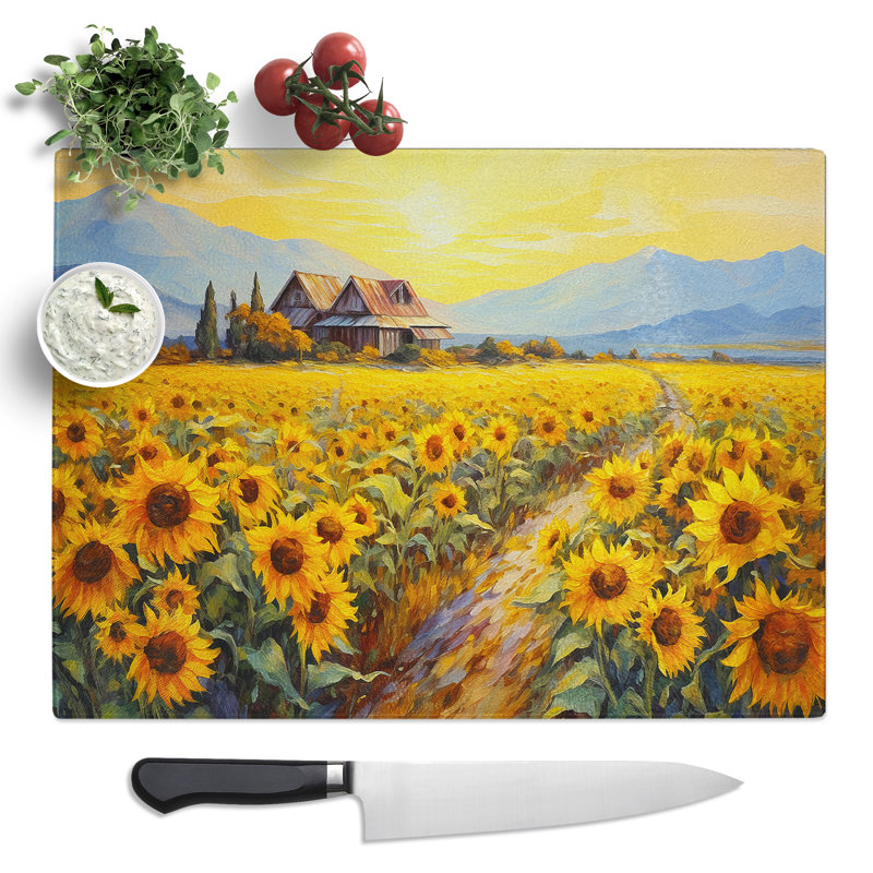 Sunflower Landscape  Glass Chopping Board