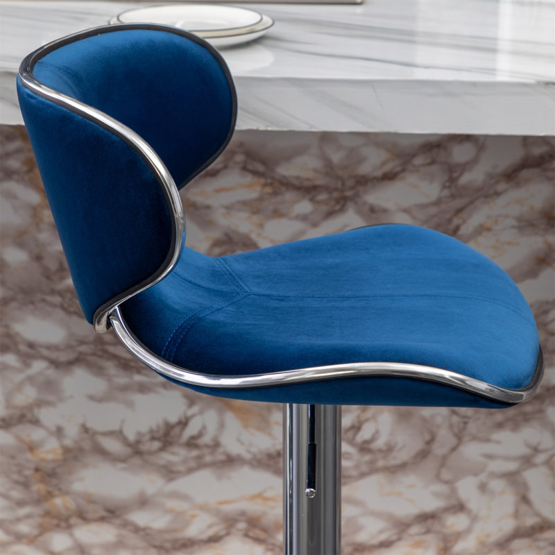 Masaccio Velvet Upholstered Adjustable Swivel Barstool, Set Of 2, Blue