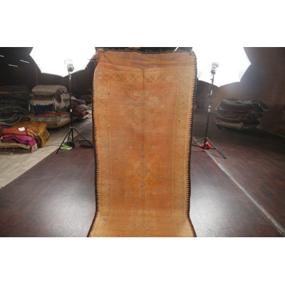 Moroccan One-of-a-Kind 3'8" X 13'3" 1940s Runner Wool Area Rug in Orange
