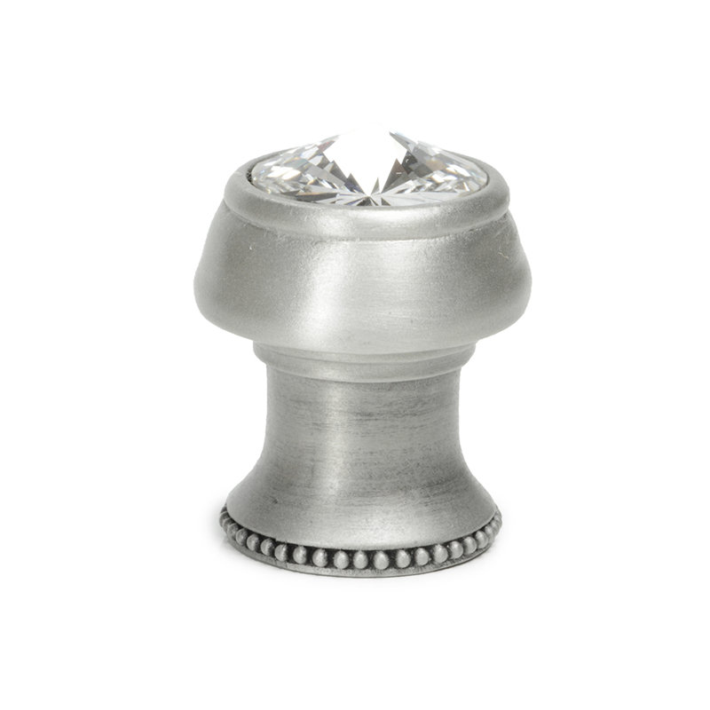 Poignée ronde en cachemire avec pied évasé et cristal Swarovski transparent avec mercure doré, Satin