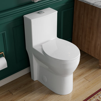19" Round ADA Height 1.1/1.6 GPF Dual Flush Compact One Piece Skirted Toilet for Seniors, Tornado Flush White Tall Toilet, 12" Rough-in