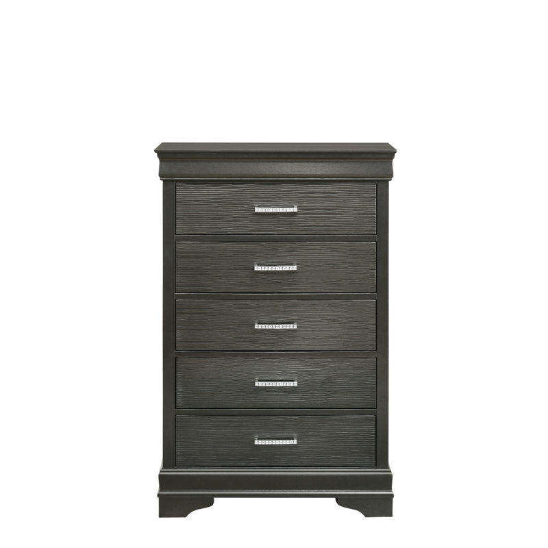 Commode moderne 5 tiroirs en bois, Gris