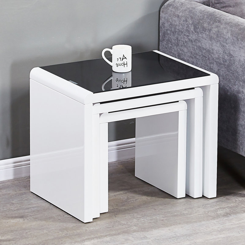 Espartaco High Gloss Glass Top 3 - Piece Nesting Coffee Table/Side Table, Black & White