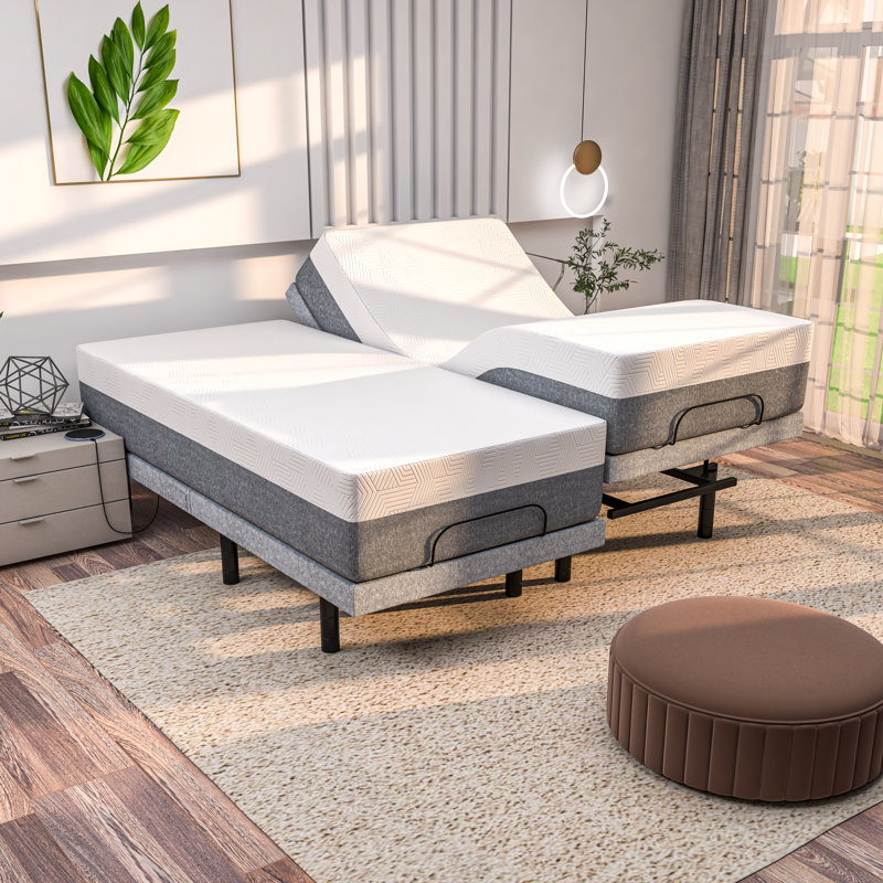 Lit réglable Renanim avec matelas en mousse à mémoire de forme de 14 po, massage, USB, télécommande et application