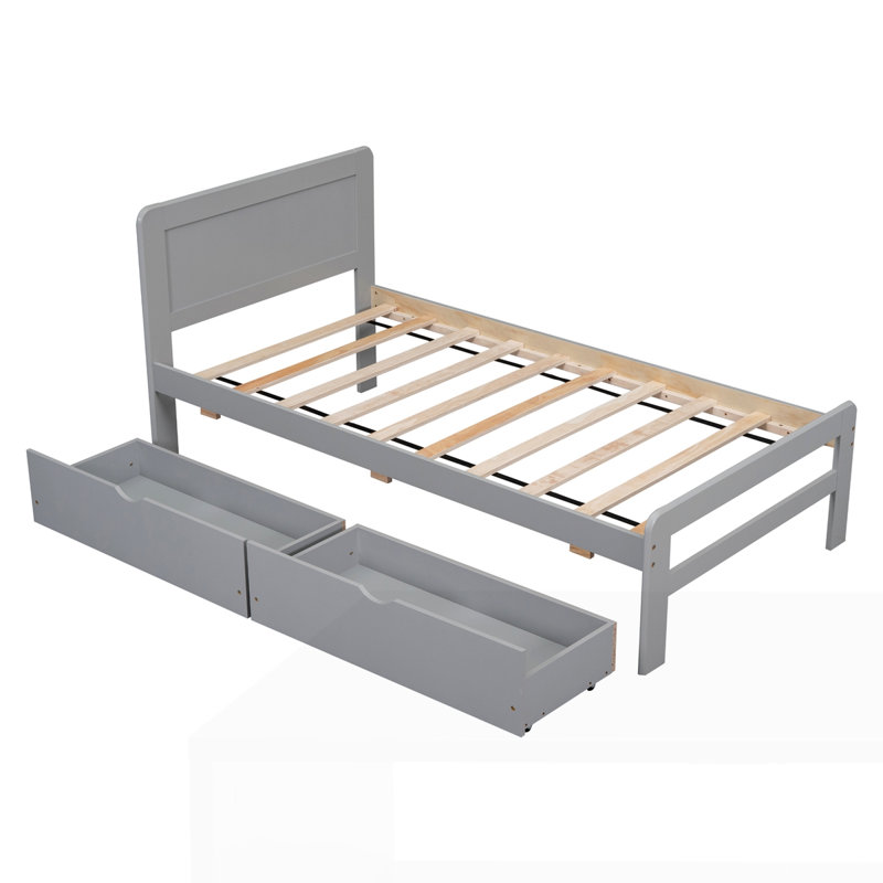 Base de lit plateforme moderne avec 2 tiroirs, gris