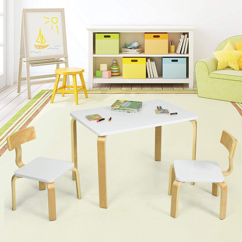 Seacliff Kids Solid Wood Rectangular Play Or Activity Table and Chair Set, White/Natural