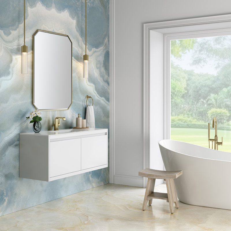 Mantova 47.25'' W Single Vanity, Glossy White, Glossy White/Champagne Brass