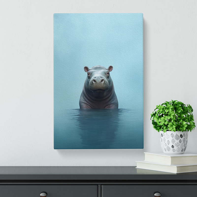 Hippo Minimalism - Wrapped Canvas, 50cm H x 35cm W x 3cm D