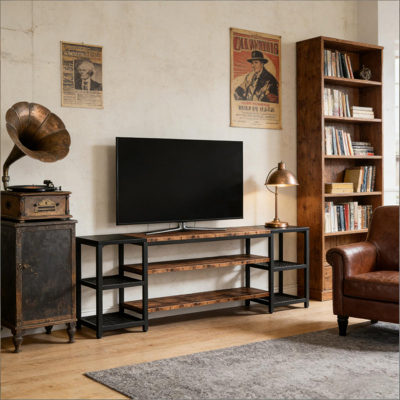 Meuble audio-vidéo, meuble télé industriel, présentoir de rangement, meuble télé