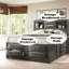 Grand lit de rangement en chêne gris - 8 tiroirs, bas avec 8 rangements, structure en bois d'hévéa, sans sommier