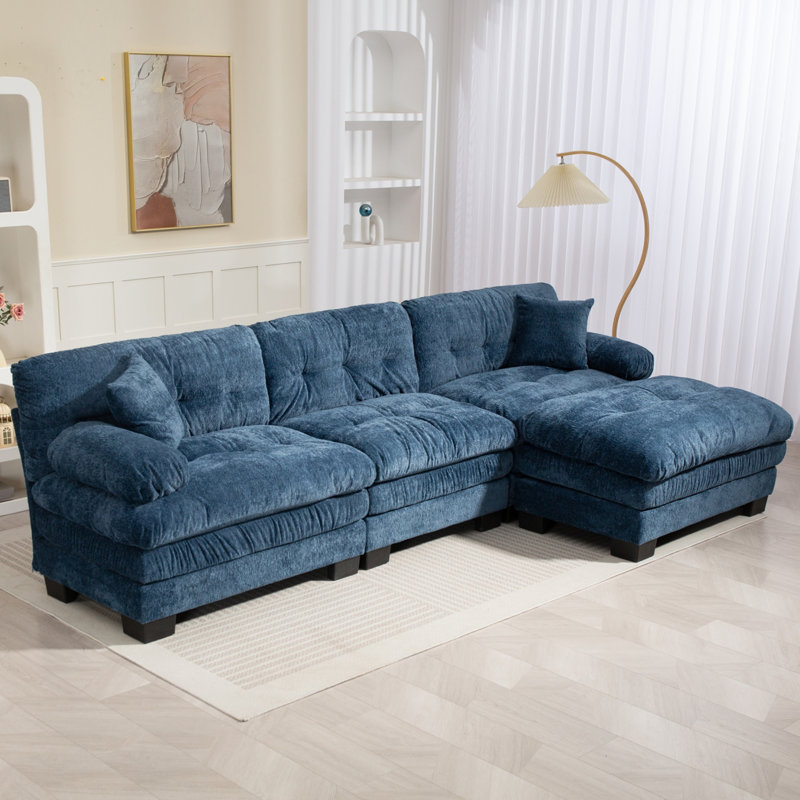 Canapé modulaire modulaire en L à assise profonde réversible 120 po avec repose-pieds, mousse à mémoire de forme et ressorts ensachés 120 po Chenille