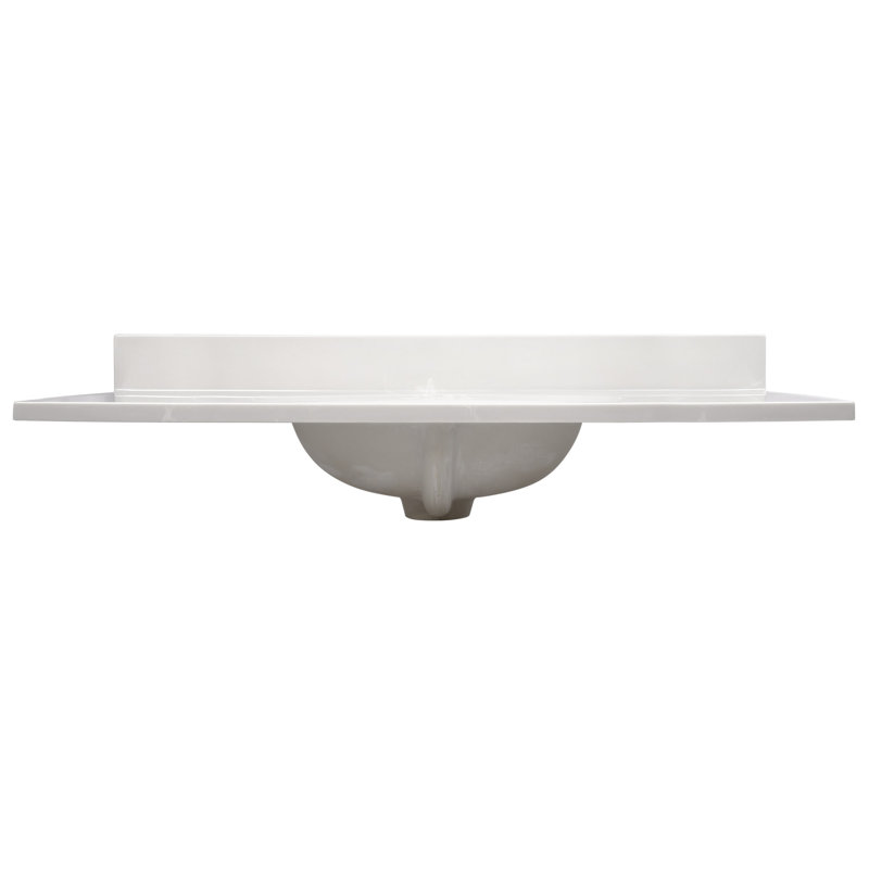 43 Inch Cultured Marble Vanity Top with Backsplash, Improved Package, White on White